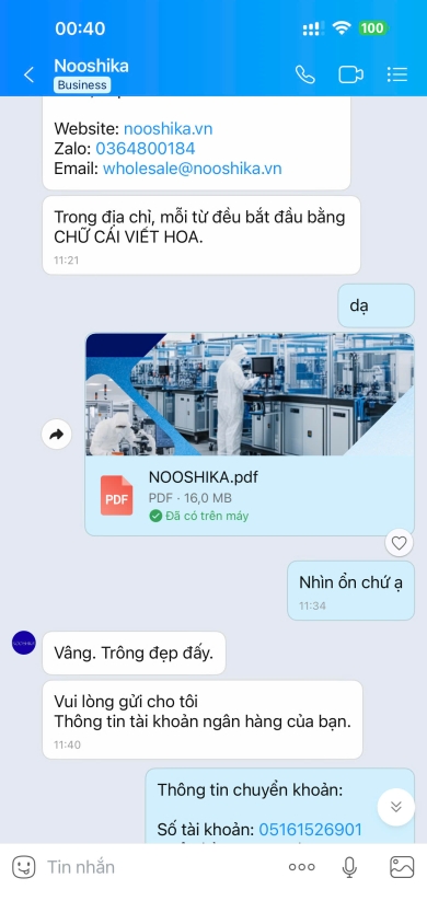 PHẢN HỒI ZALO CỦA KHÁCH